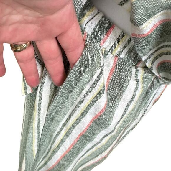 Ruby Rd Linen Blend Striped Cropped Pant Shirt Set Size Medium Petite Green - Picture 5 of 8